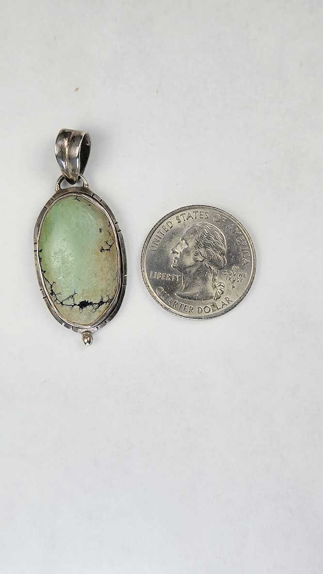 Handmade .925 Sterling Silver Light Turquoise Pendant 1.75″ Nepal Artisan