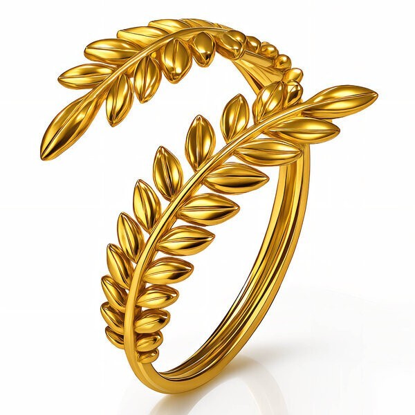 18K Gold Plated Stainless Steel Leaf Ring Adjustable Olive Branch Wrap Ring Wome