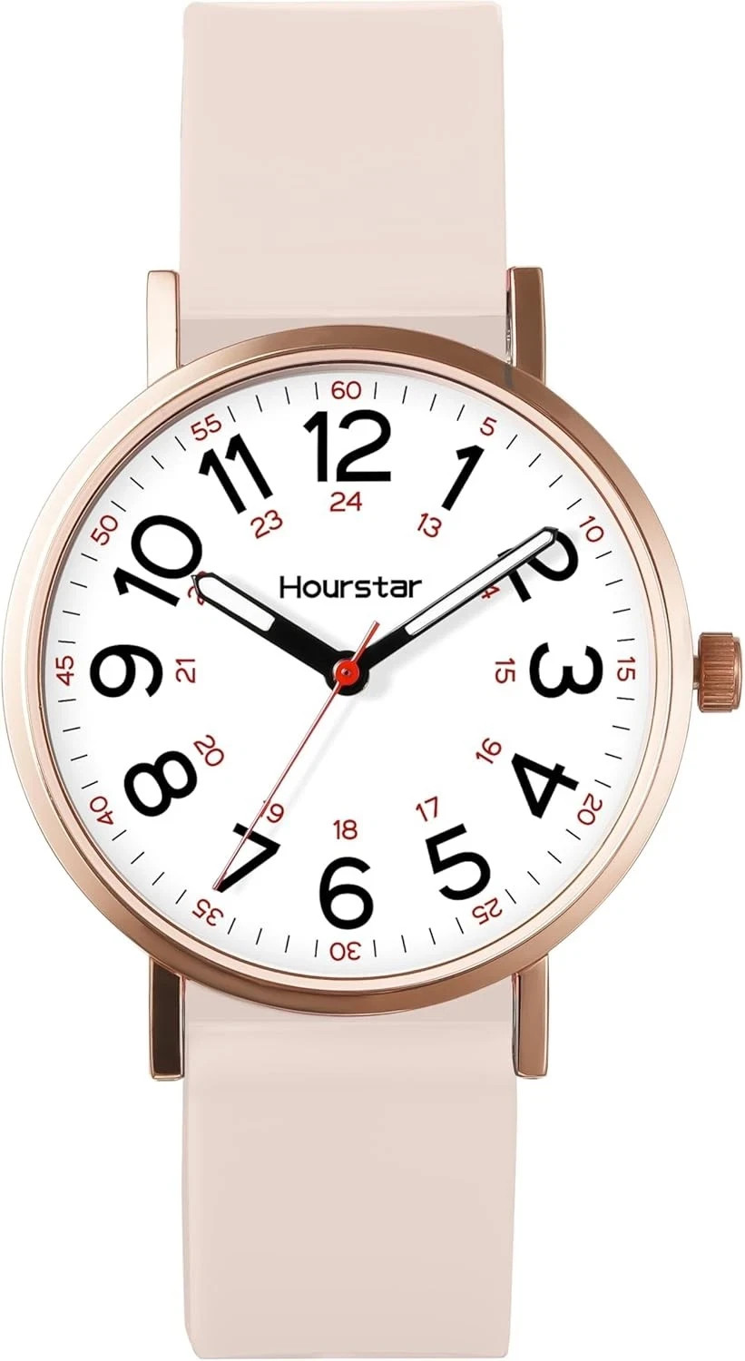 Women’s Analog Nurse Watch with Second Hand for Nursing, 12/24 Time, Silicone Ba