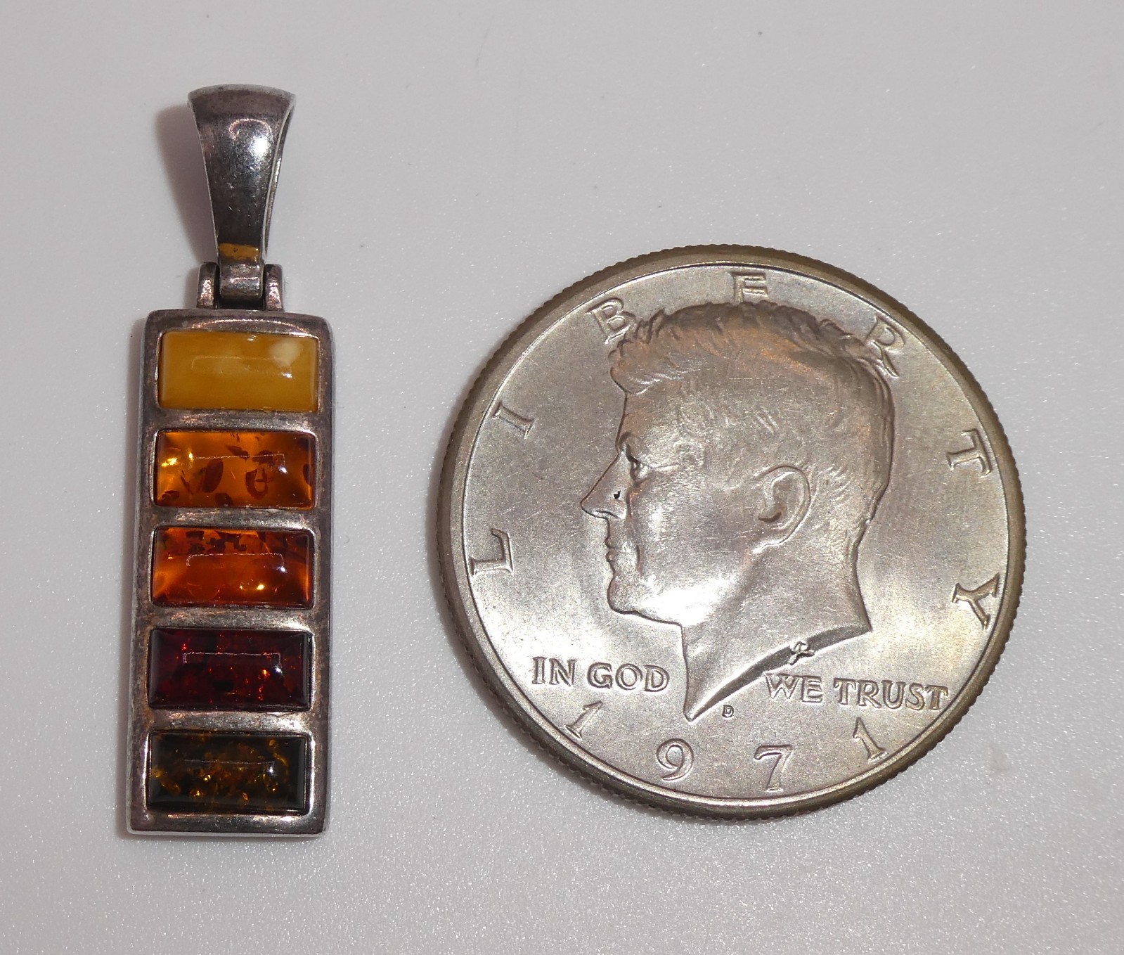 Vintage Sterling Silver Multi Color Amber Pendant Amber Layered Inlay Modernist