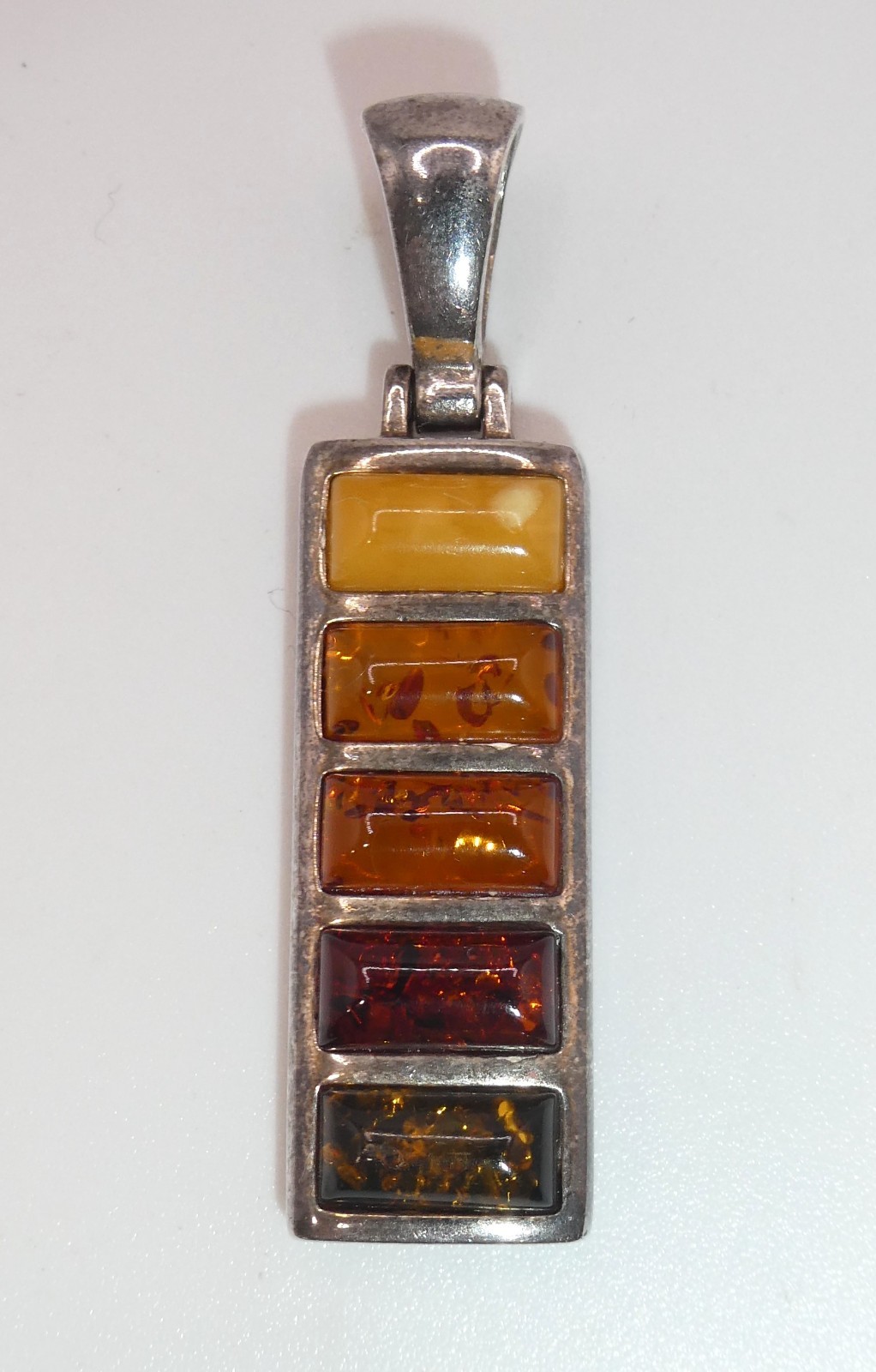 Vintage Sterling Silver Multi Color Amber Pendant Amber Layered Inlay Modernist