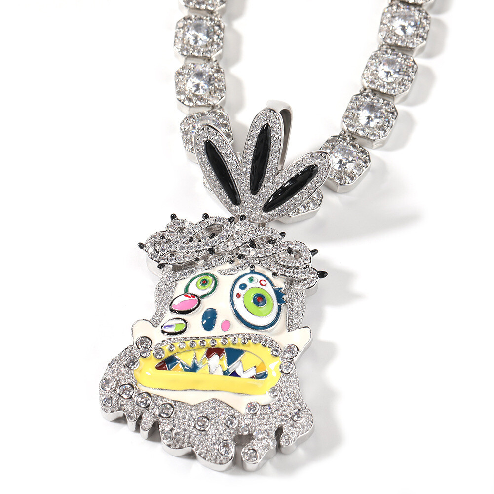 Hip Hop Rap Colorful Enamel Pendant Necklace Jewelry Cool Men Gift Full Zircon