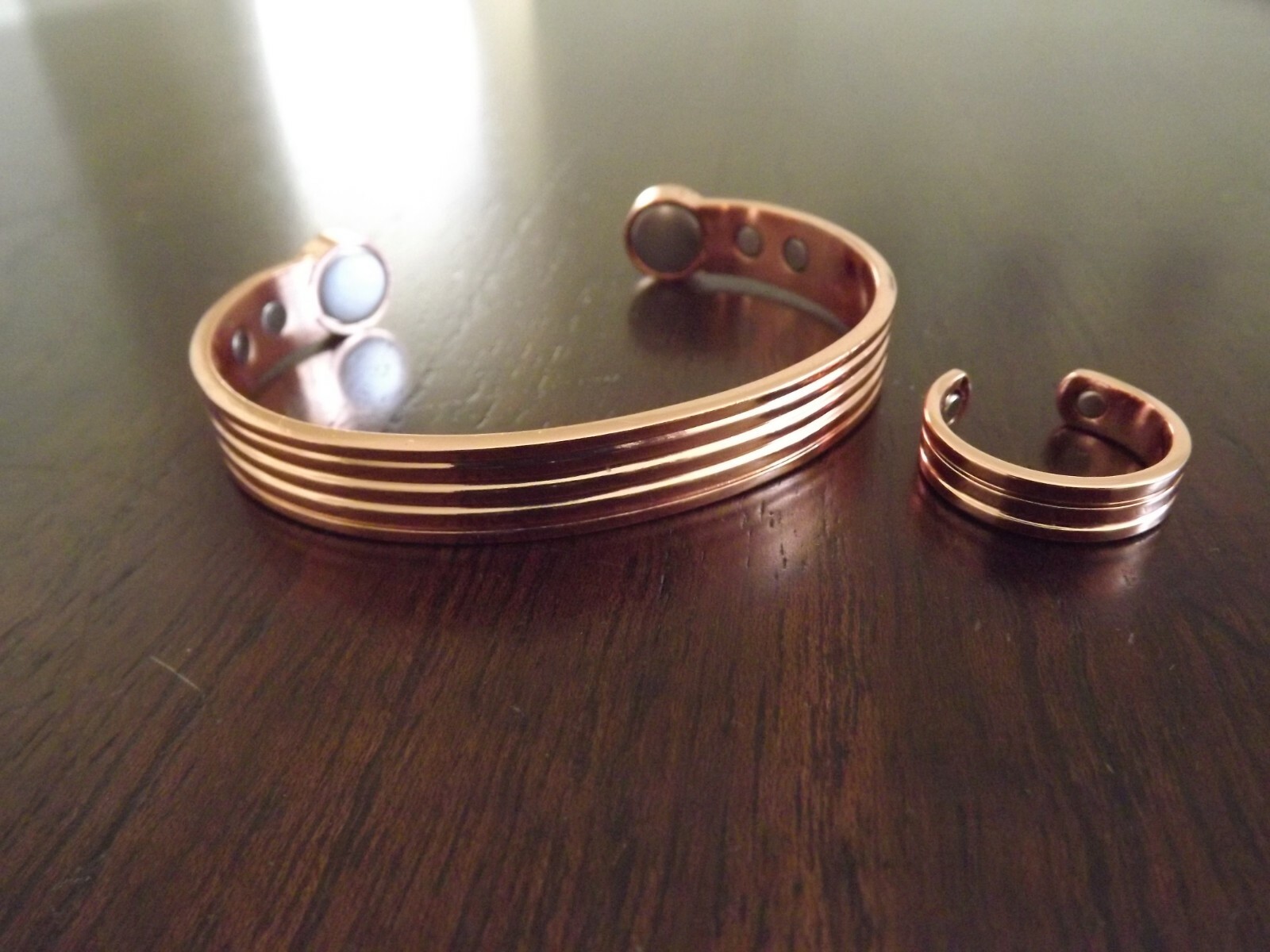 Pure Copper Magnetic Bracelet Arthritis Pain Therapy Adjustable Cuff & Ring Set