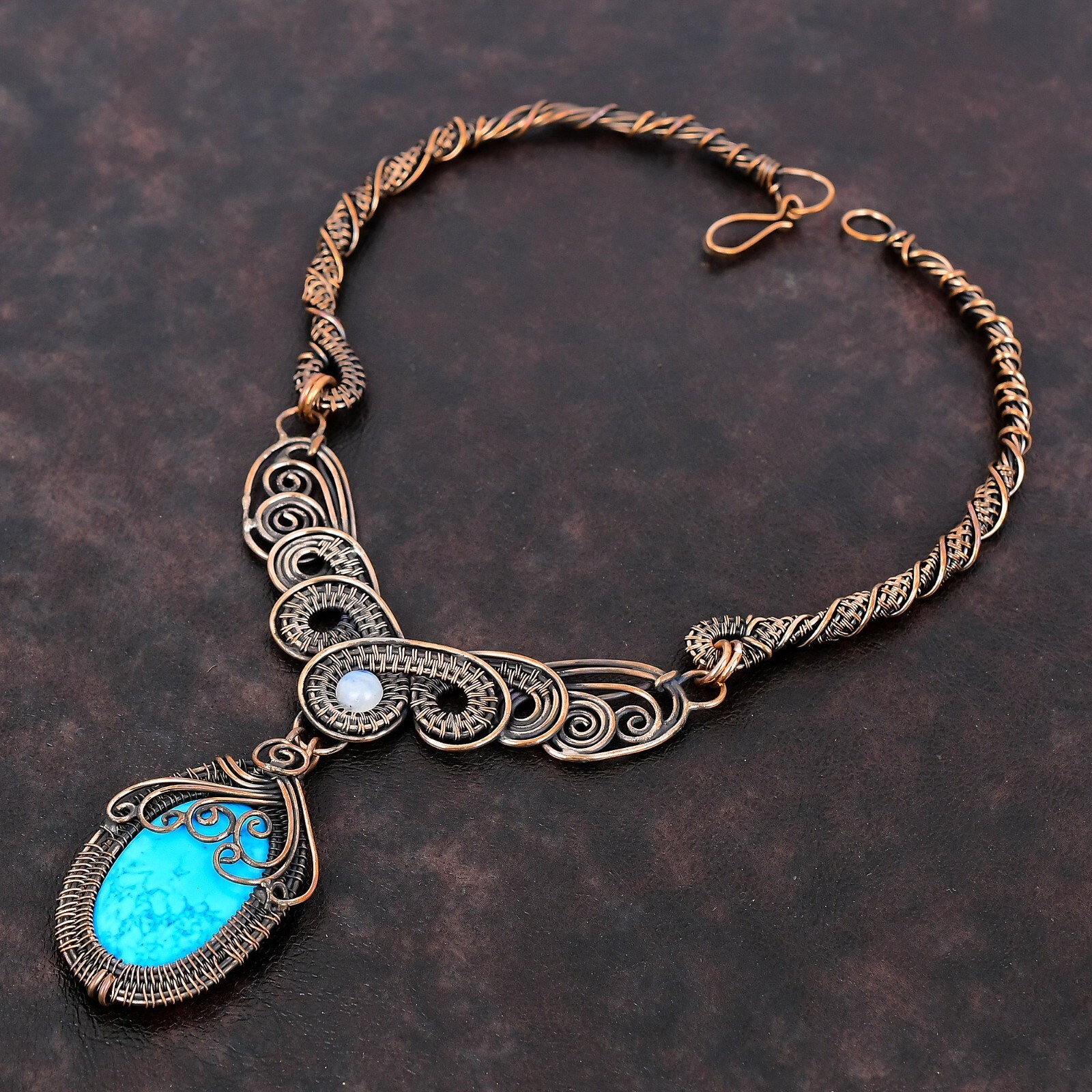 Gift For Her Arizona Turquoise Wire Wrapped Chain Necklace Copper Jewelry 18.0″