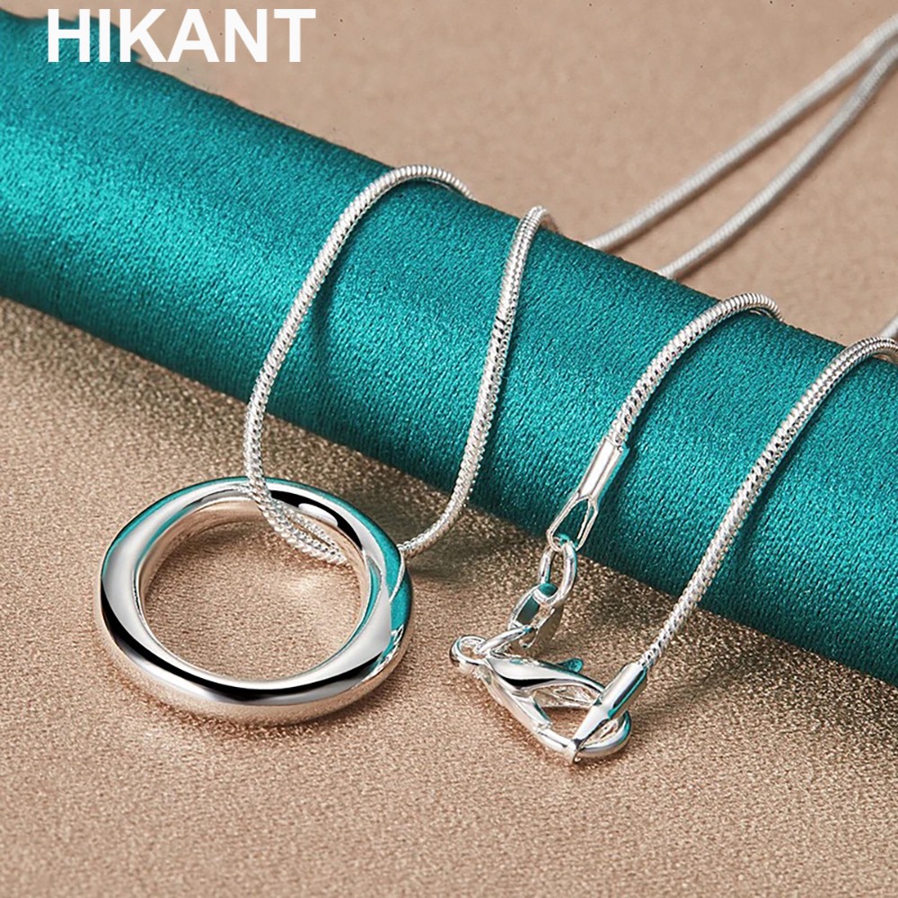 925 Sterling Silver Filled Round Circle Pendant Snake Chain Necklace Jewelry