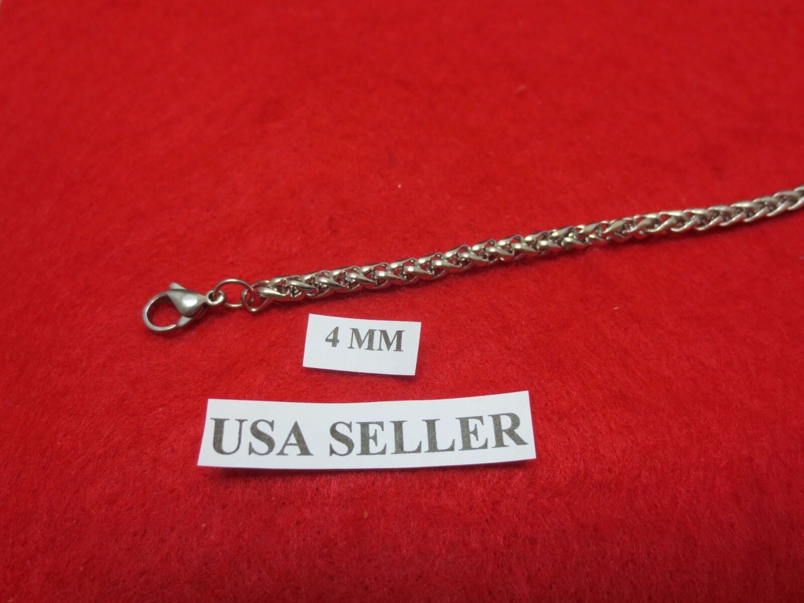 3/4/7 MM Mens 16-60″ STAINLESS STEEL SILVER BRAIDED WHEAT ROPE CHAIN NECKLACE