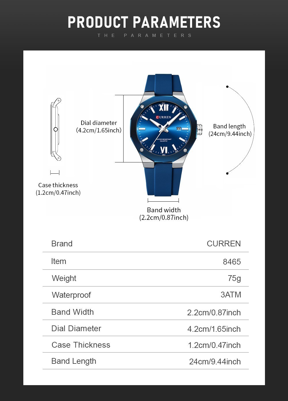 CURREN Men’s Quartz Watch Blue Green Silicone Strap 3ATM Waterproof Date Analog