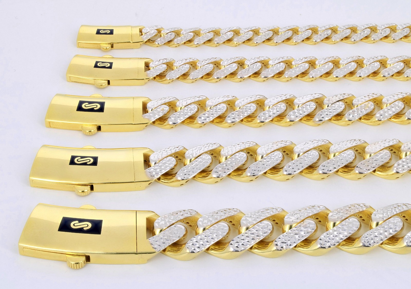 10K Yellow Gold Monaco Miami Cuban Pave Diamond Cut Chain Necklace, 7.5mm- 15mm