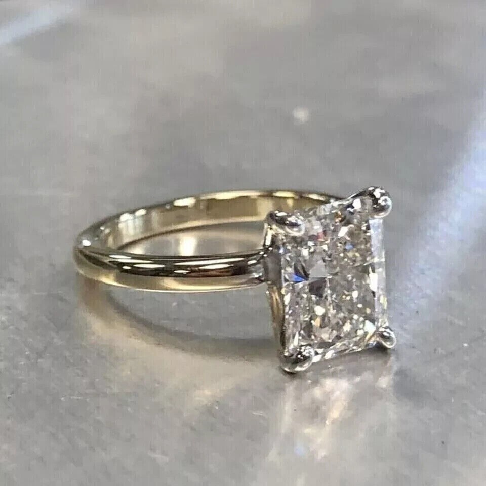 3 Ct Radiant Cut Moissanite Solitaire Engagement Ring 14K Yellow Gold Plated