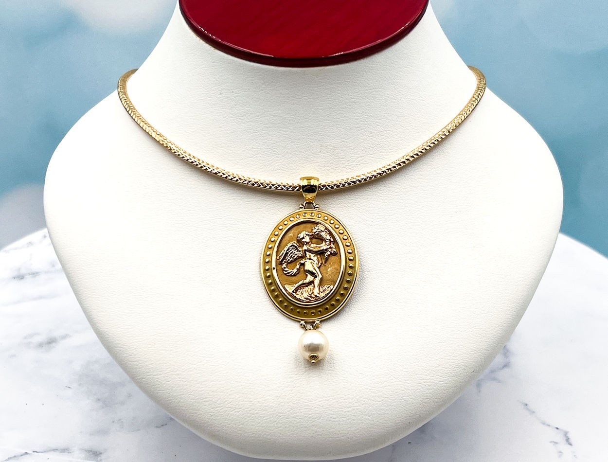 TAGLIAMONTE (3735P)18K 2-Tone Etruscan Revival Pendant*Cupid*8.9GMS*Reg.$2400
