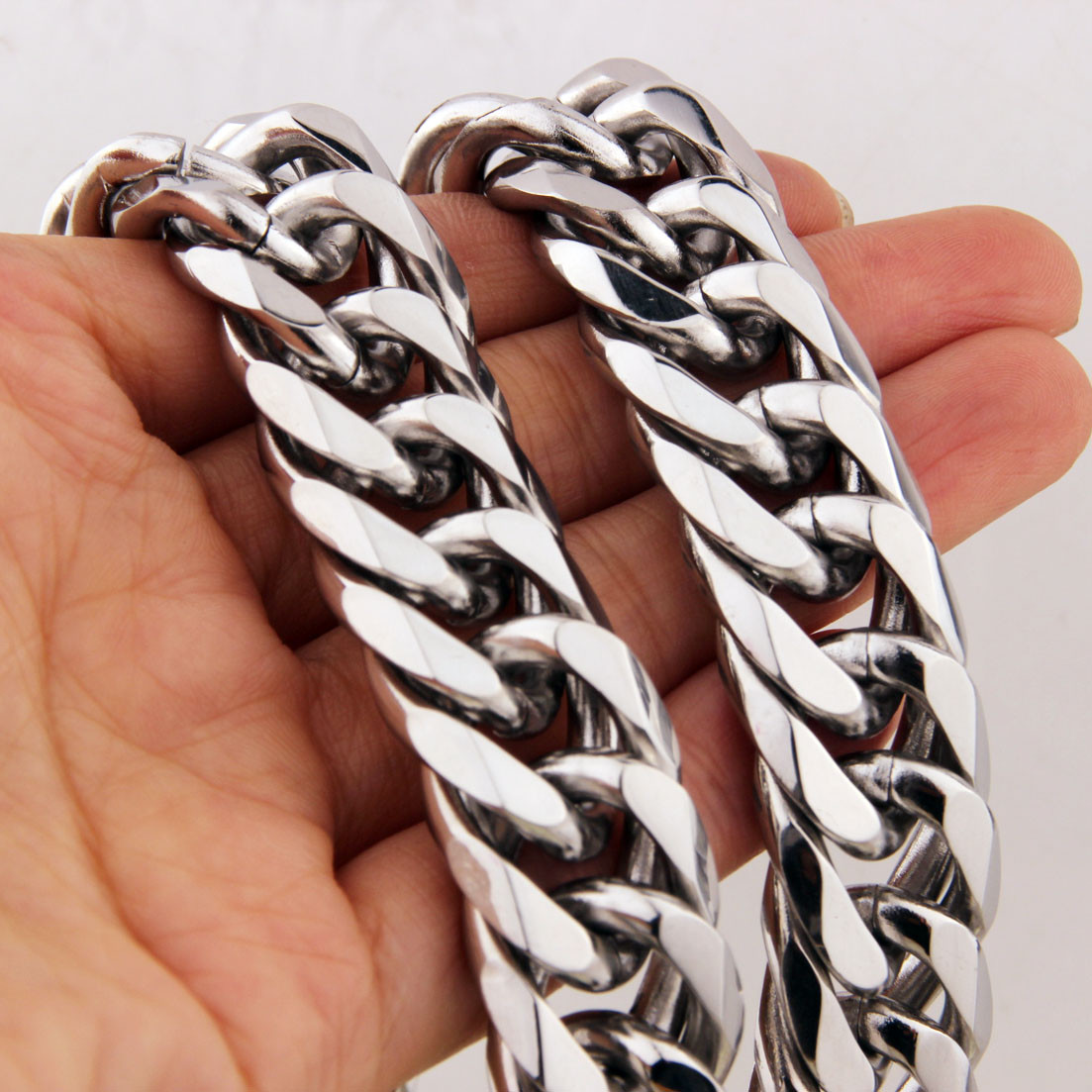 HEAVY Silver Cut Curb Cuban Link Chain 316L Stainless Steel Men’s Necklace Hot
