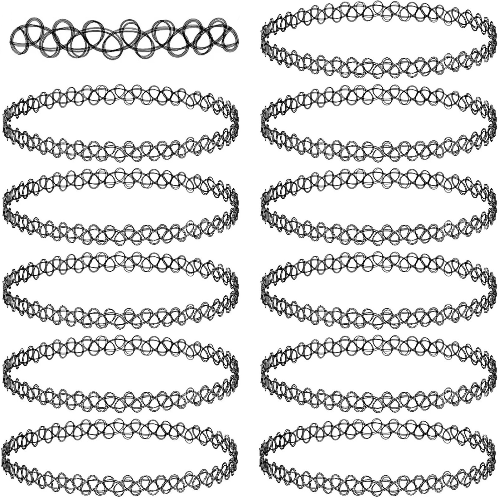 12 PCS Assorted Tattoo Stretch Jewelry Choker Necklaces Classic Gothic Colorful