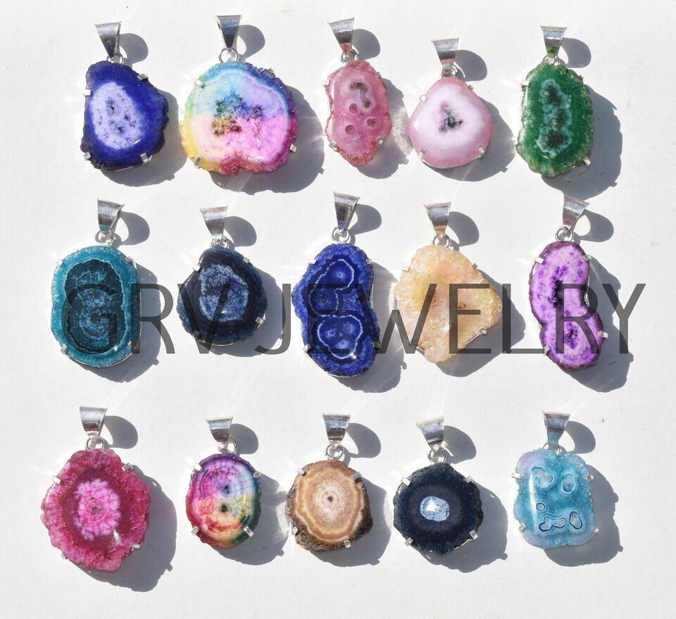 1-500 Pcs Mixed Solar Quartz Pendant Wholesale Lot Bulk: Silver Plated WH-12