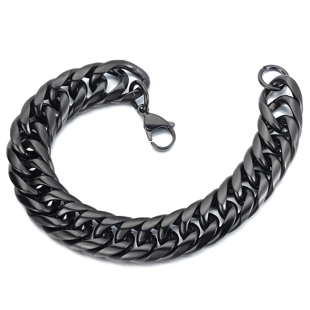 11mm/13mm Black Stainless Steel Cuban Link Chain Necklace 16inch-40inch for Men