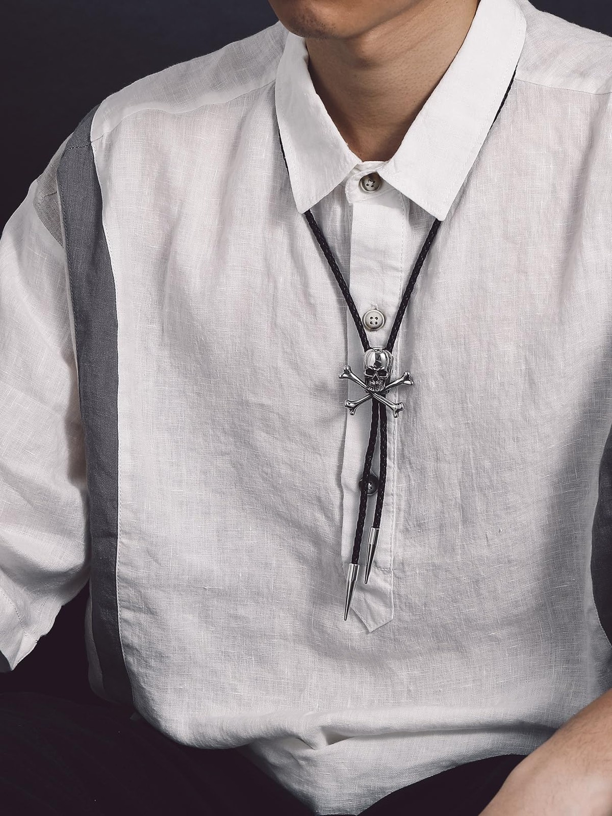 Bolo Tie Genuine Leather Black Onyx Western Necktie – Vintage Gift for Men