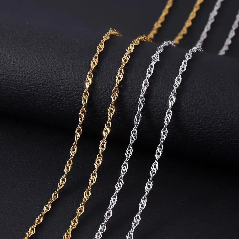 Hip Hop Stainless Steel Water Wave Chain Necklace Retro Gold Color Men Clavicle