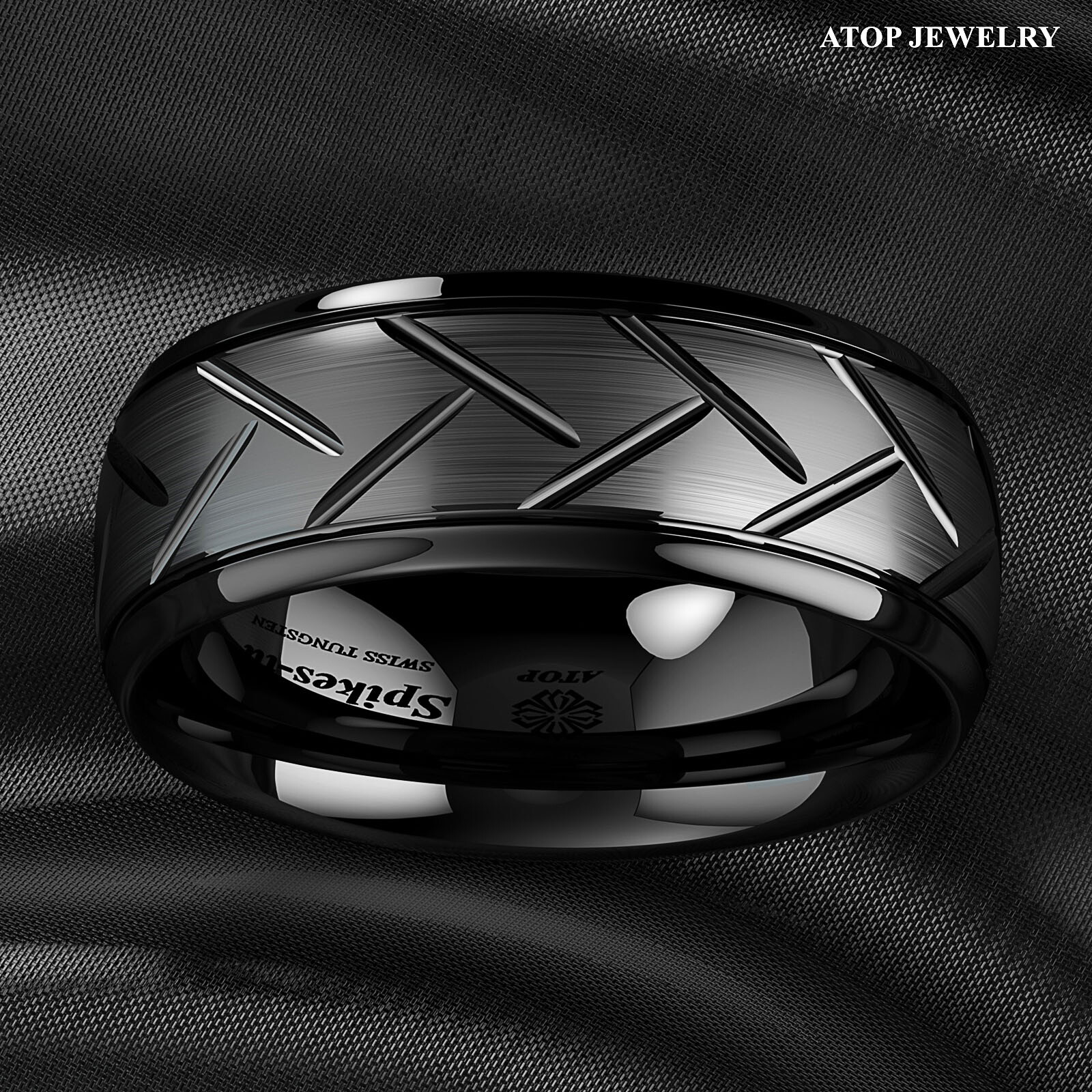 8/6mm Dome Black Brushed Tungsten Ring for Mens Wedding Band Bridal ATOP Jewelry