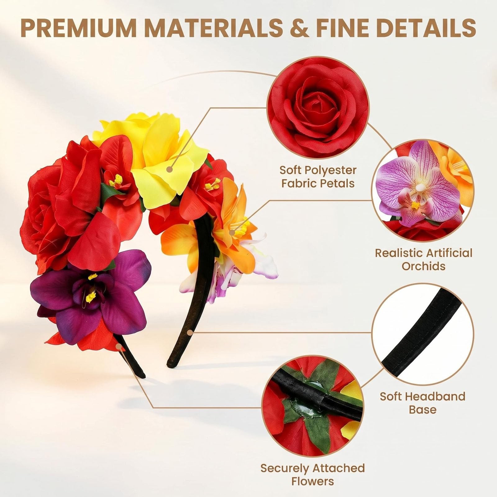QUUPY Mexican Flower Crown Headband Halloween 13cm x 12cm, As Picture Shown
