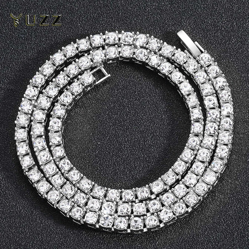 Tennis Chain Necklace Men Iced Out 5mm Silver Tone Jewelry