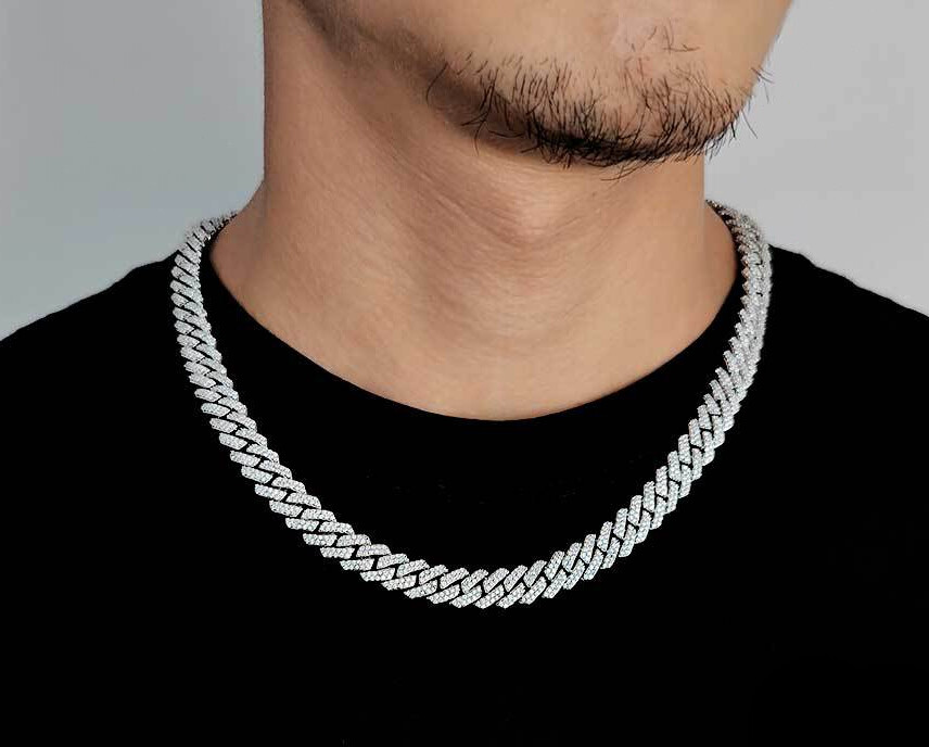 Gold Plated Stainless Steel 10MM Iced Out Miami Cuban Link Chain Bracelet White