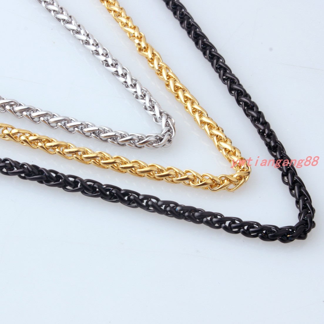 Braided Wheat Link 3-6MM Mens Chain Silver/Gold/Black Stainless Steel Necklace