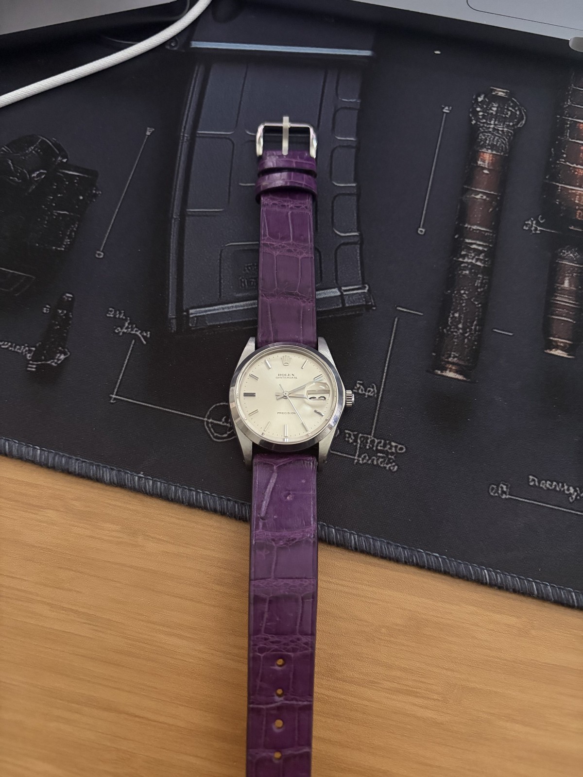 Rolex Oysterdate Precision 34mm Silver Dial 6694 w/ geuine leather Strap – 1970