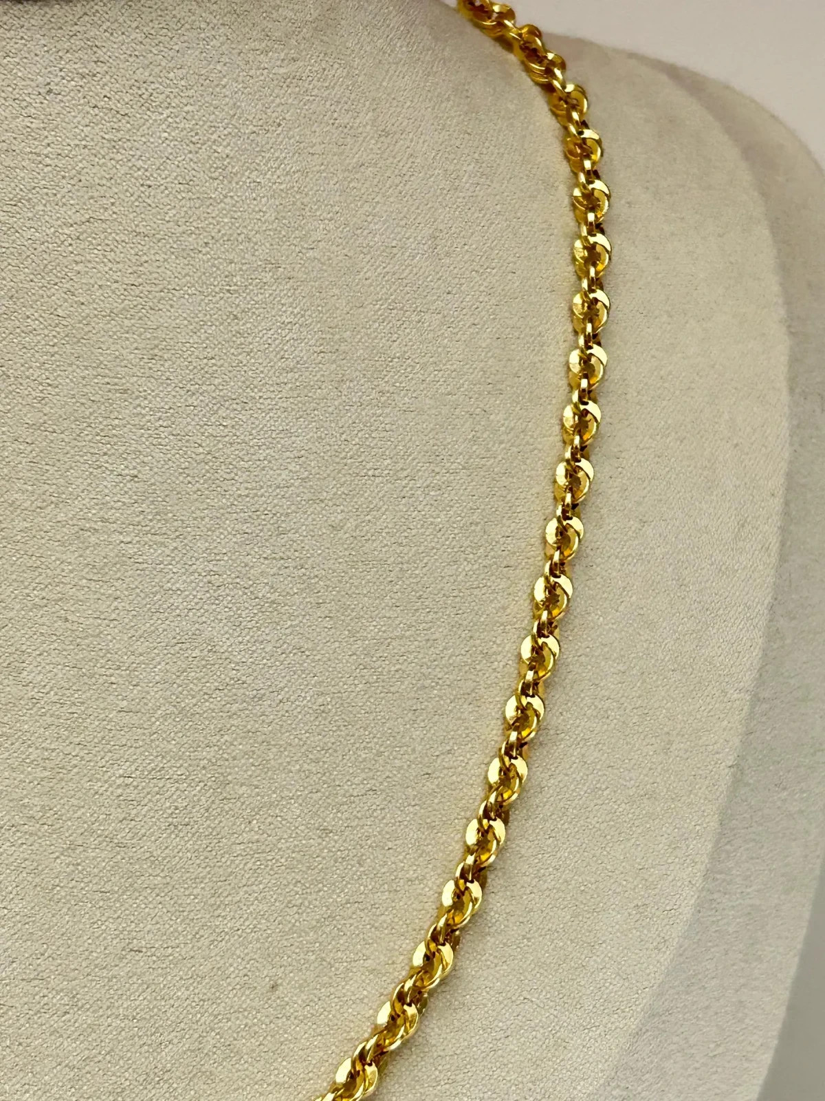 Japanese K18 Polished Double Twist Chain Necklace Solid 18K Gold Collar Necklace