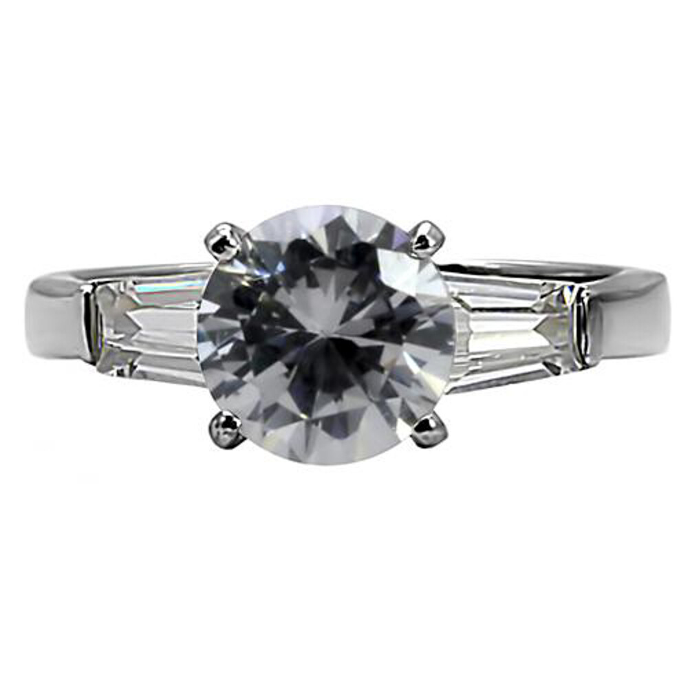 3 Ct Round & Baguette Cut CZ Stainless Steel Engagement Ring Women’s Size 5-10