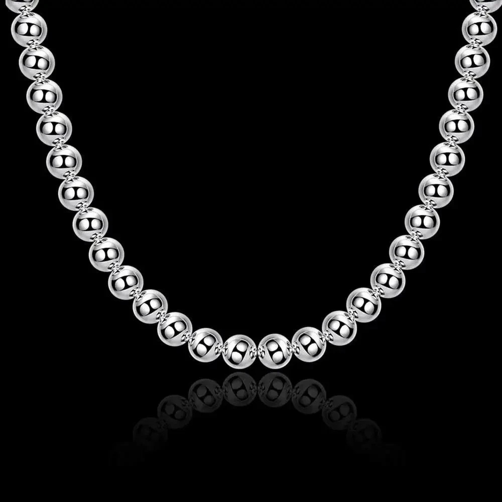 1Pcs Women’s 925 Sterling Silver 8mm Hollow Balls Beads 20″ Chain Necklace