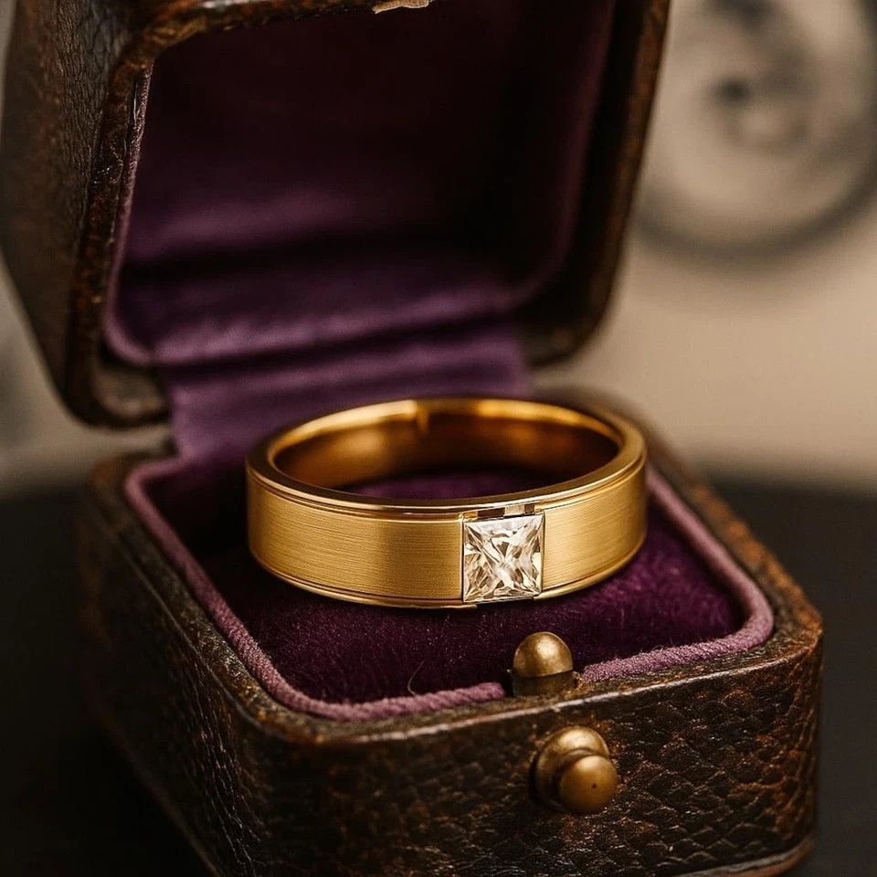 6 MM Lab Grown CVD Diamond Ring 14k Gold Plated On 925 Sterling Silver Jewelry