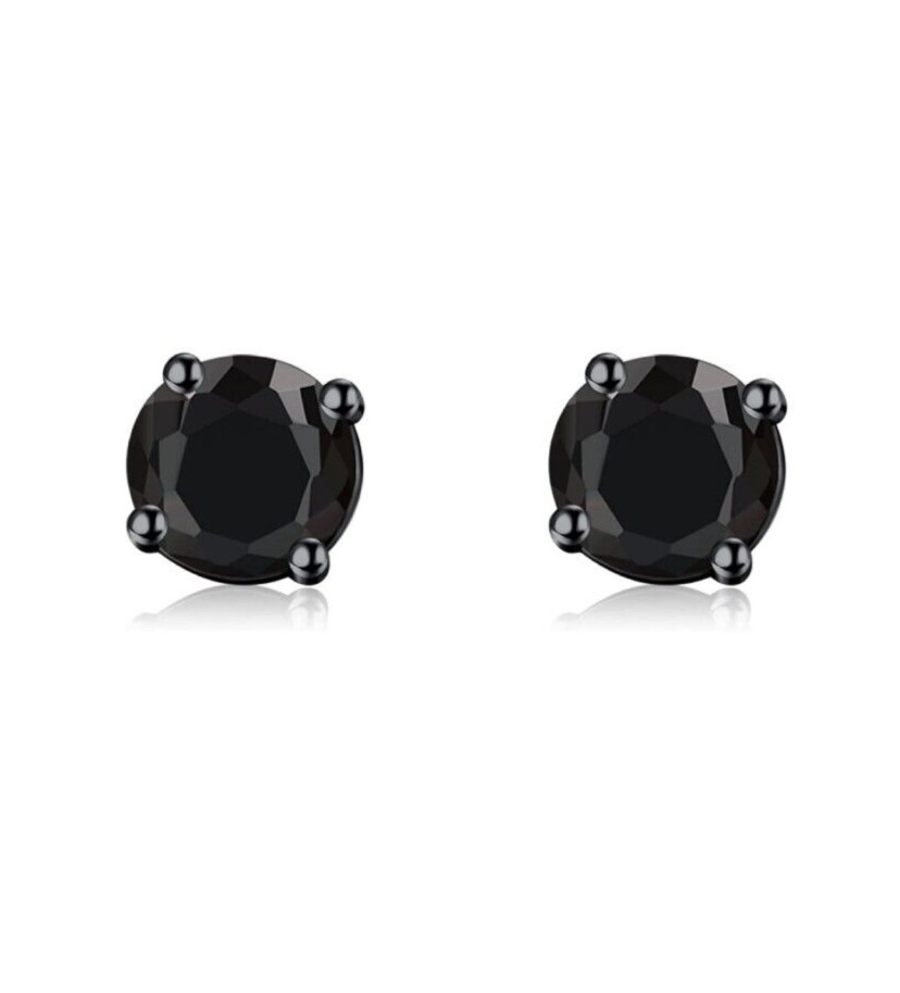 Black Sterling Silver Cubic Zirconia Stud Earrings for Men or Women 6mm