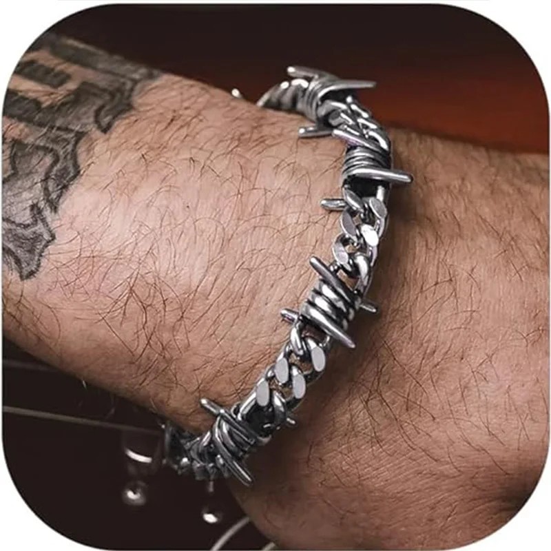 Barbed Wire Cuban Link Chain Bracelet Adjustable Stainless Steel Punk Emo 2026.