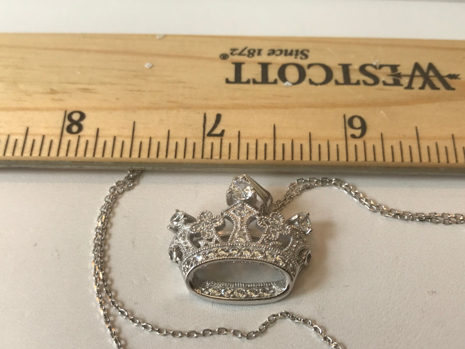 925 STERLING SILVER CROWN NECKLACE PENDANT W/ LAB ACCENTS/ SIZE 22MM BY 24MM