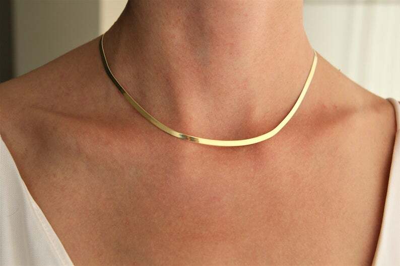 18K Yellow Gold Filled HypoAllergenic 2/3/4mm/5mm Herringbone Chain Necklace B14