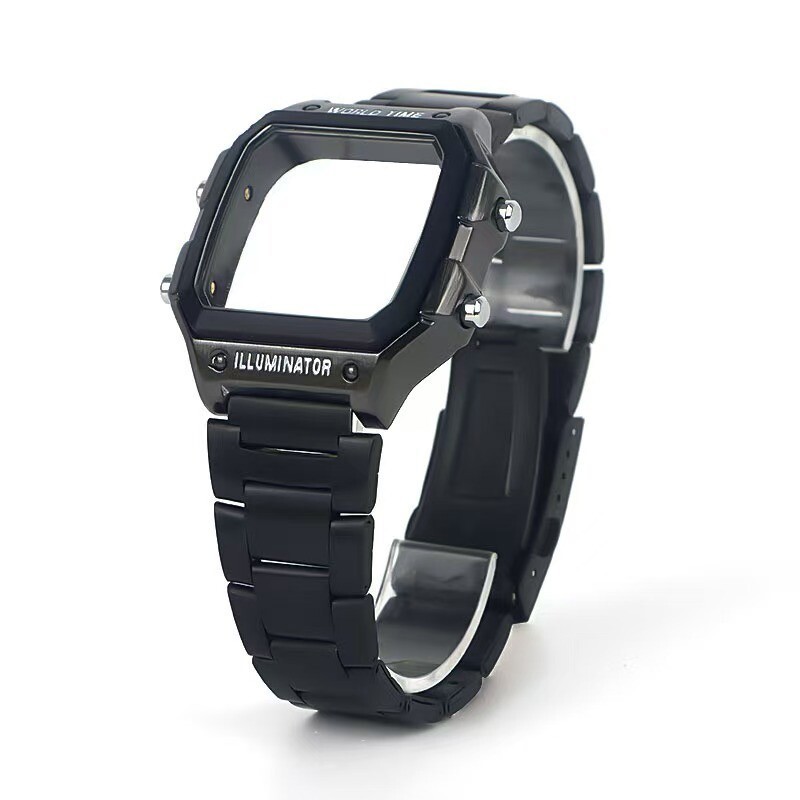 Metal Watch Strap + Modified Stainless Steel Case Cover For Casio AE1200