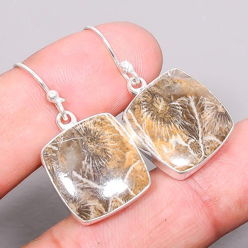 Fossil Coral – Morocco Gemstone 925 Sterling Silver Handmade Earring 1.37″ A381