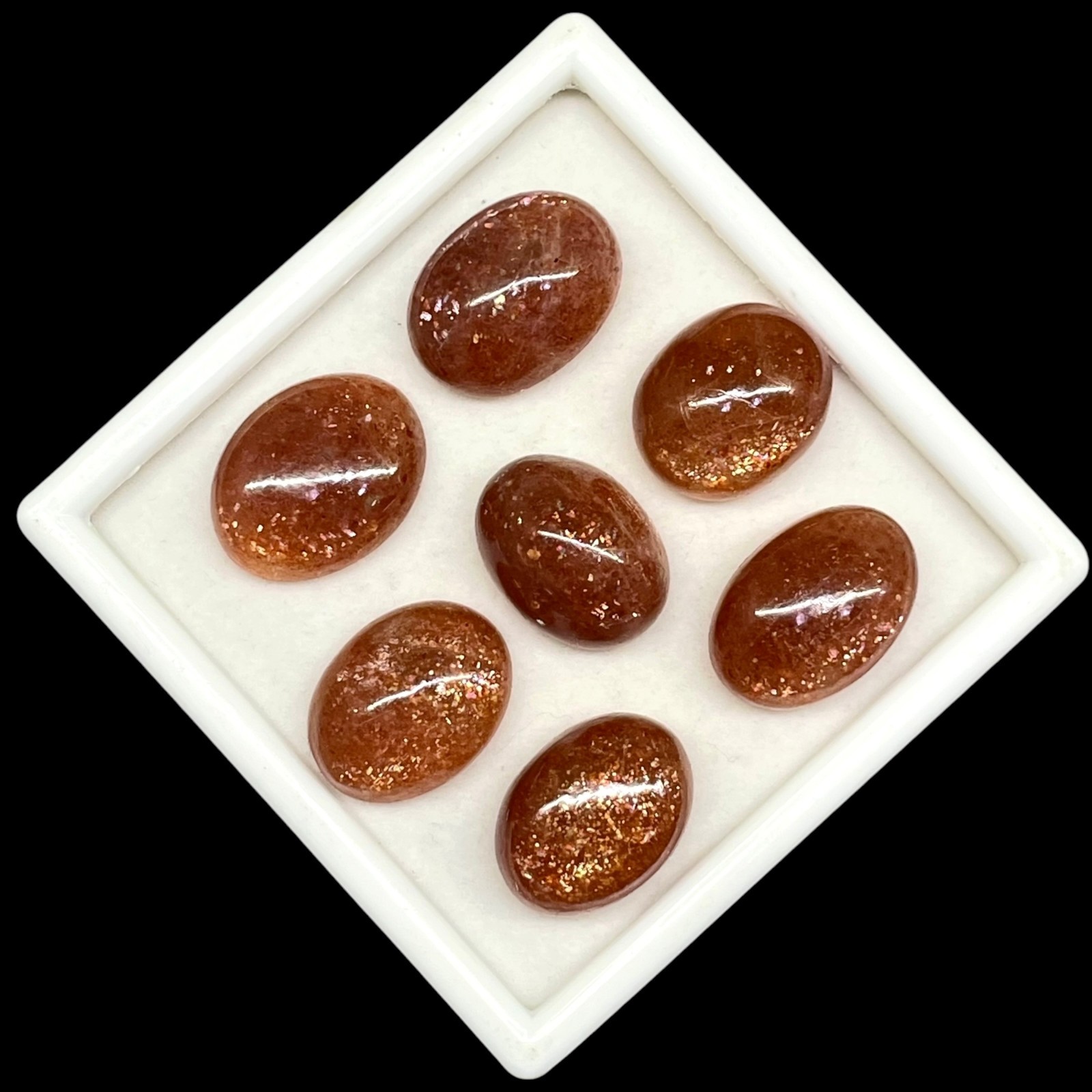 7 Pcs Natural Sunstone 17-19mm Glossy Orange Loose Cabochon Gemstones Lot