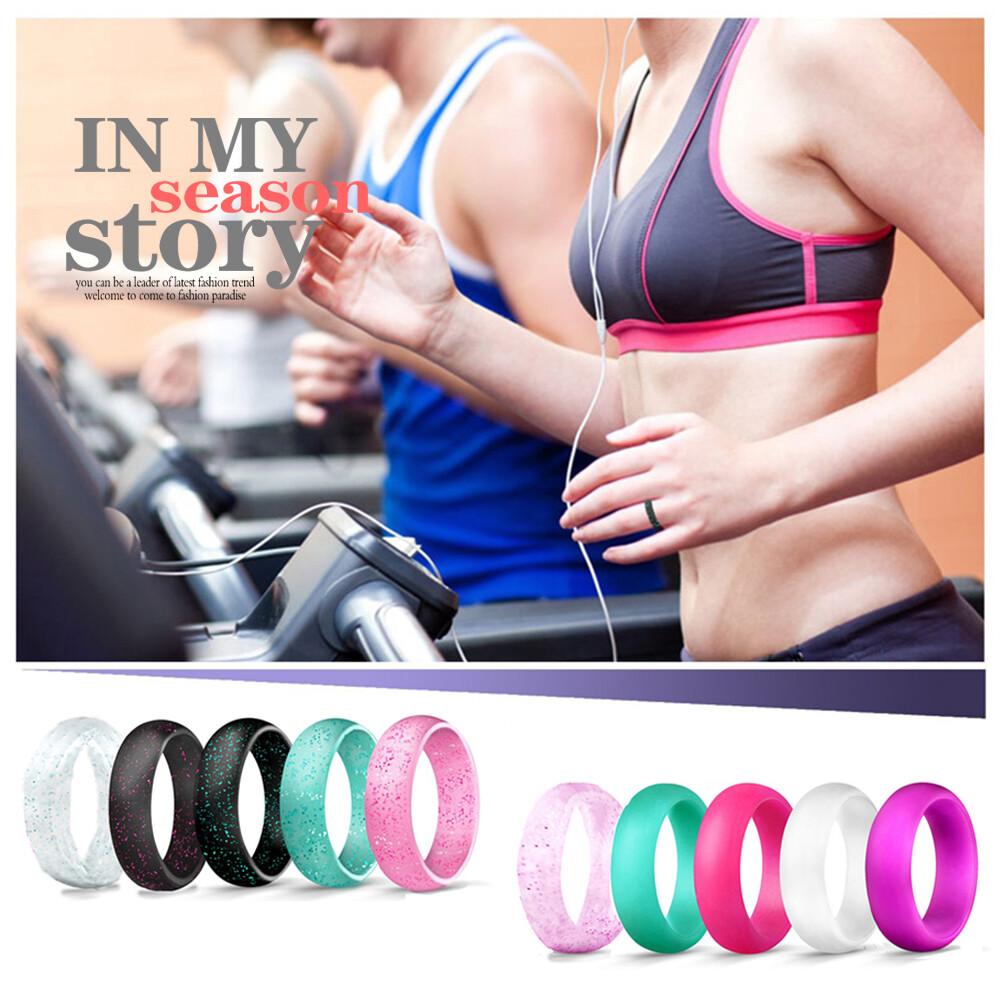 10 Colors Womens Silicone Rubber Comfort Fit Sports Wedding Ring Bands Size 5-10