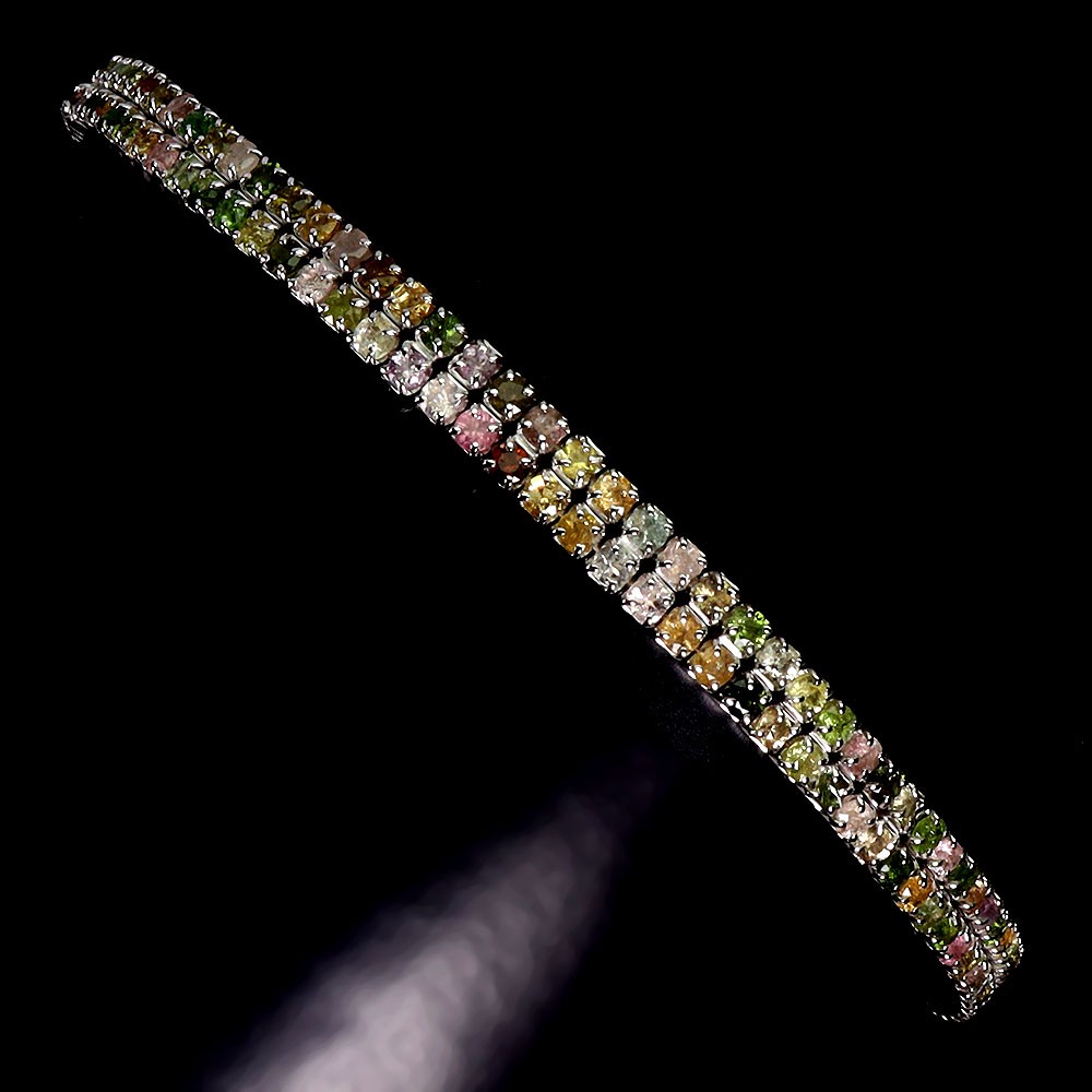 925 Sterling Silver Bracelet Round Tourmaline 1.5mm Gemstone Jewelry 8 In
