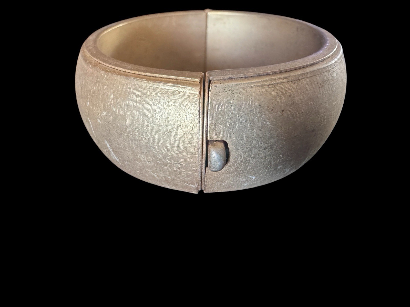 Vintage Gold Tone Wide Hinged Clamper Bracelet Brushed Satin Finish Mid Century