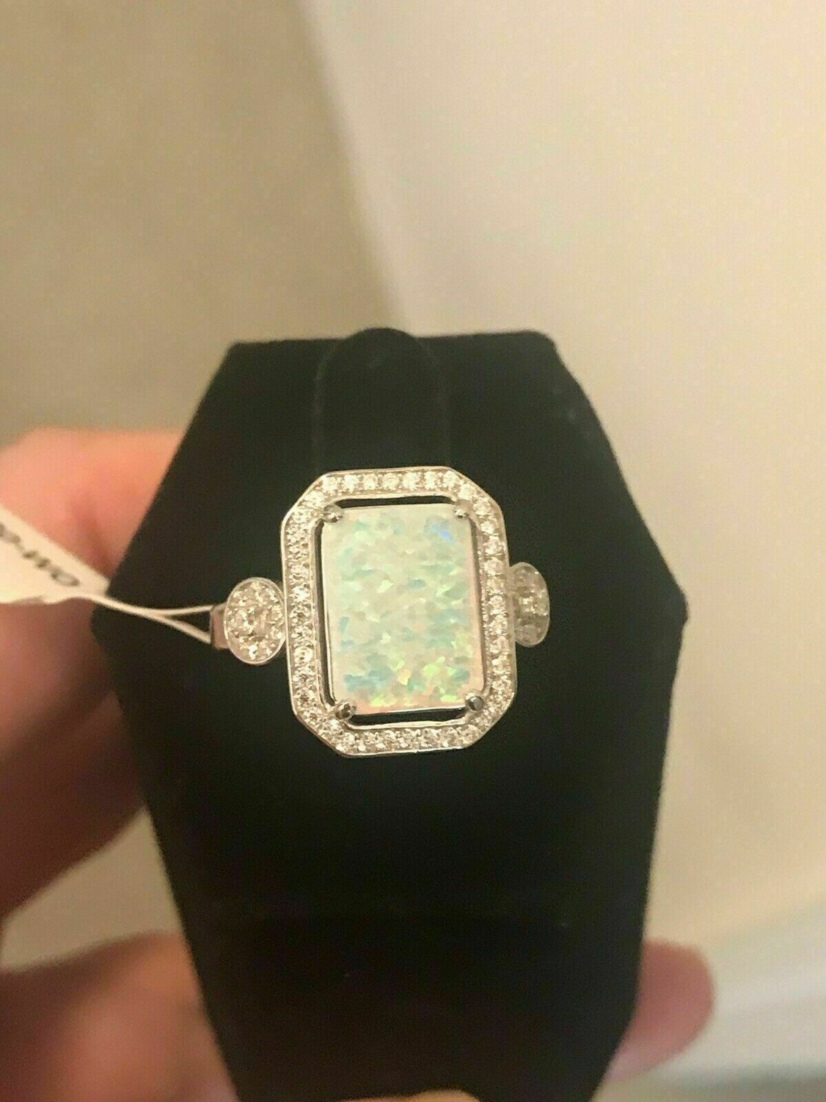 2Ct Emerald Cut Simulated Pretty Opal Halo Ring 14k Yellow Gold Plated Silver