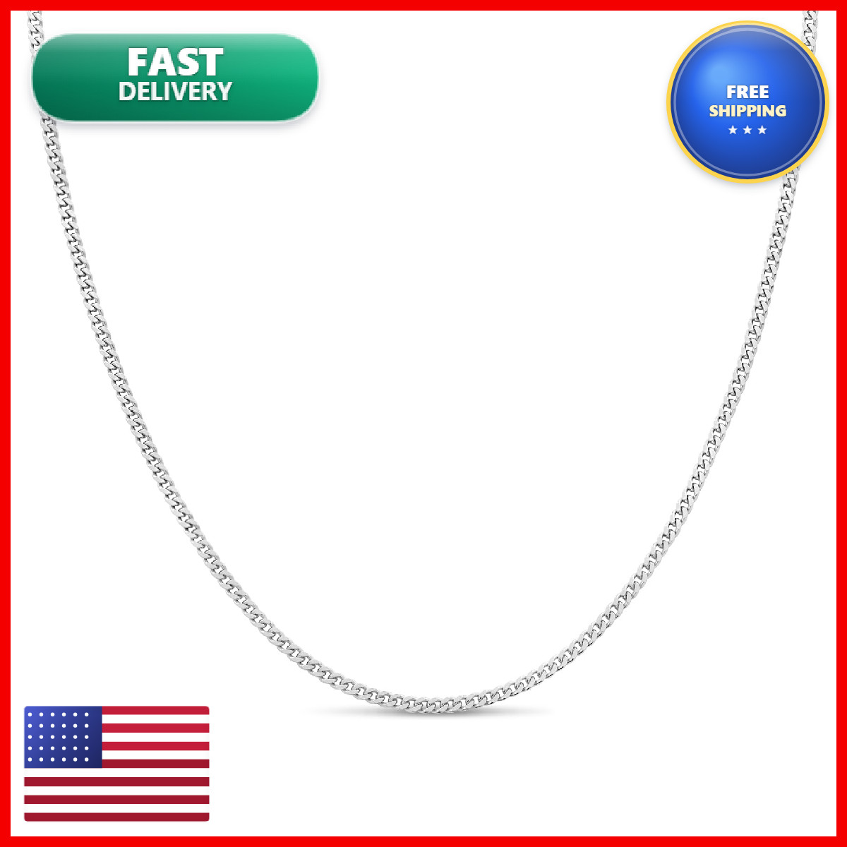 Kezef 2Mm 925 Chain Necklace Men – Necklace 18 Inch Curb Diamond