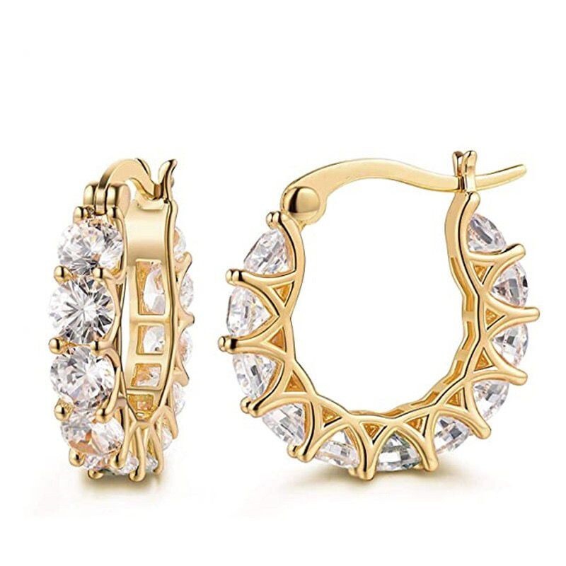 Womens 14K Gold Plated Multicolor Sparkling Iced CZ Hoop Huggie Earrings