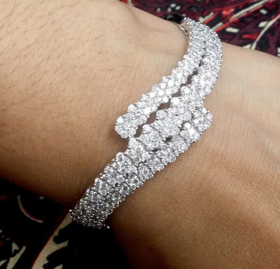 5Ct Round Lab-Created Diamond Bangle Bracelet 14K Two-Tone Yellow Gold Plated