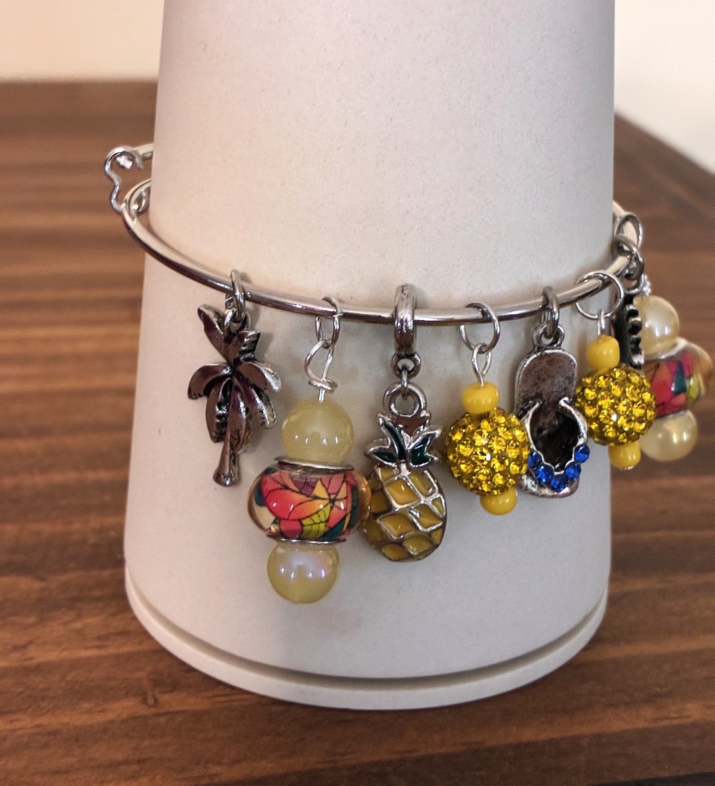 Beach Sandals Pineapple Adjustable Silvertone Charm Bracelet
