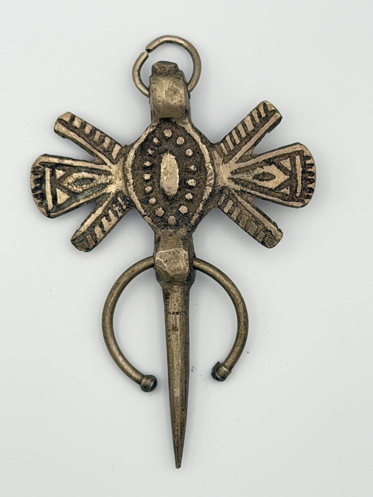 Vintage Berber Amazigh Fibula Pendant Morocco Tribal Jewelry 3.5″ 47.8g