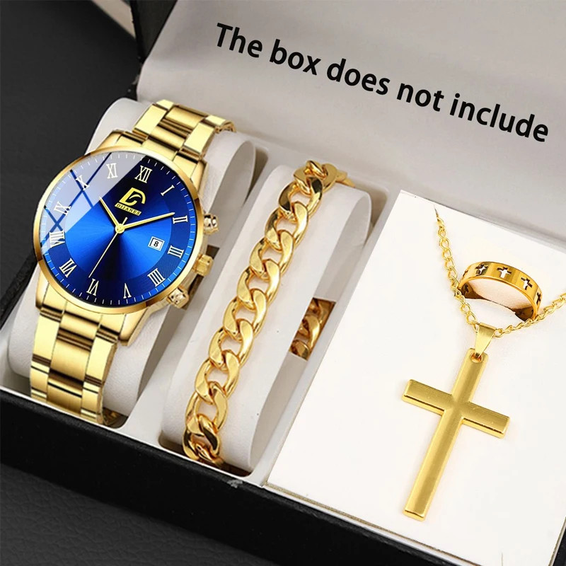 Luxury Minimalist Men’s Gold Stainless Steel Quartz Watch with Calendar