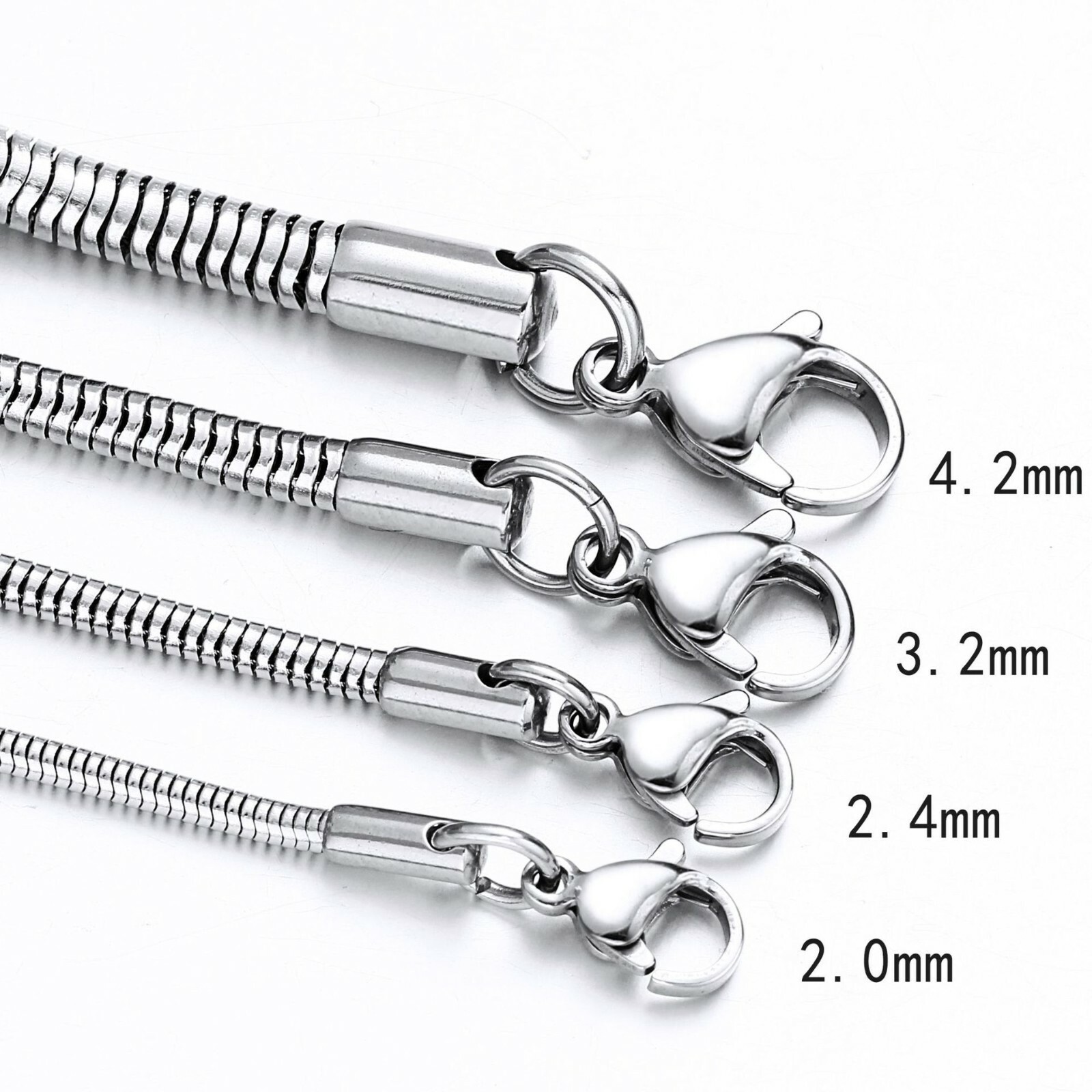 0.9-6.5mm 316L Stainless Steel Men Women Round Snake Chain Necklace 7-47”