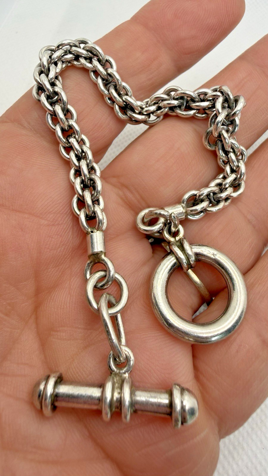 Sterling Silver 925 Charm Rolo Belcher Link Toggle Bracelet 28g 8′ Chunky