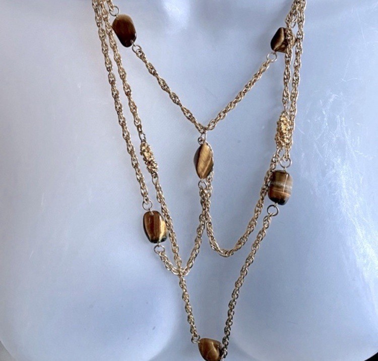 Vtg Multistrand Brown Stone Style Bead Necklace Miriam Haskell Style Unsigned